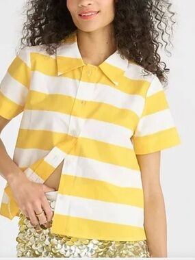 J. Crew Re-Imagined Yellow and White Striped Short-Sleeve Button-Down Shirt